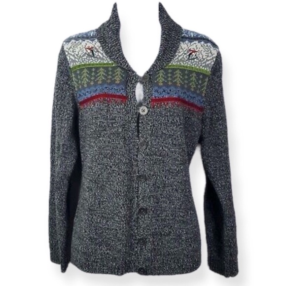 Woolrich Charcoal Heather Knit Nordic Ski Mock Neck Sweater - Picture 1 of 8